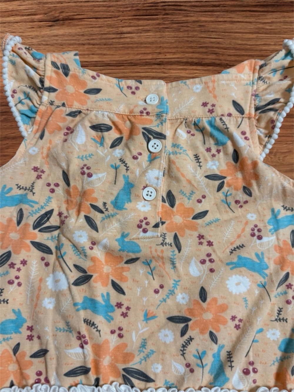 Ruffle Butts Floral and Bunny Romper with Blue Accents Size 18/24 Months - Picture 7 of 8